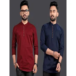 OJ TREND Men solid designer front zip and wooden button look Long sleeve cotton kurta-picture-27