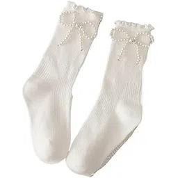 OJEVMLFVQ Ruffle Socks 2pcs Women Socks Cotton Female Thin Summer Pearl Stockings Lace Sock White Black Ruffle Girls Sox(White)-picture-10