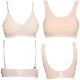 OK INTERPRISES Women Nylon Padded Non-Wired Air Sports Hook Bra - Free Size - Pack of 2 Skin-picture-34