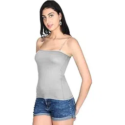 OK INTERPRISES Women's Cotton Camisole Slip Adjustable Transparent Strap Grey-picture-44