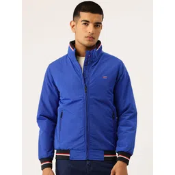 Okane Contrast Trims Mock Collar Reversible Bomber Jacket-picture-26