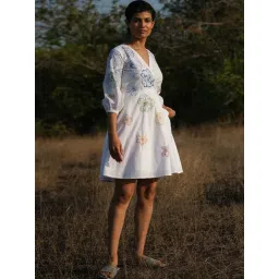 Okhai Delilah White Pure Cotton hand Embroidered A-Line Wrap Dress-picture-21