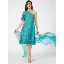 Okhai Green One Shoulder Dress With Dupatta-picture-22