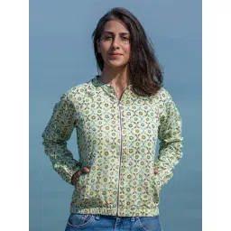 Okhai Melancholy Pista Green Pure Cotton Hand Embroidered Bomber Jacket-picture-16