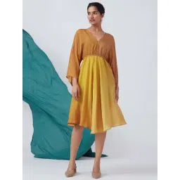 Okhai Parisian Dream Yellow & Beige Ombre Pattern A-Line Dress-picture-46