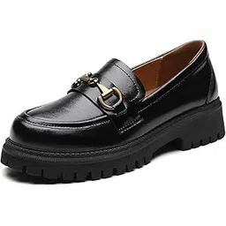 okj Loafers for Women Chunky Women's Loafers & Slip-ons Fashion Penny Comfort Business Casual Shoes Dressy Office Work Slip on Black Platform Loafers for Womens-picture-10