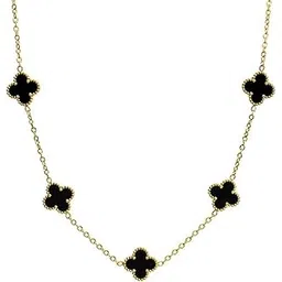 okos Elegant Gold Plated Black Clover Necklace for Women - Luxury Designer-Inspired Pendant Chain with Four-Leaf Motif | Fashion Statement Jewelry for Party, Wedding, Gift | Trendy Long Necklace for Girls-picture-17
