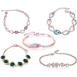 okos Valentines Day Special Rose Gold Plated Jewellery Combo of 5 Adjustable Alloy Bracelet Set Adorned With Multi Crystal Stones For Girls and Women CO1000424-picture-18
