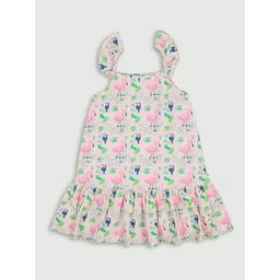 Ola! Otter Girls Conversational Printed Square Neck Ruffled Organic Cotton A-Line Dress-picture-29