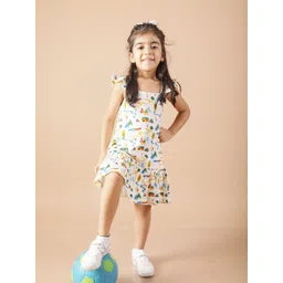 Ola! Otter Girls Conversational Printed Square Neck Ruffled Organic Cotton A-Line Dress-picture-11