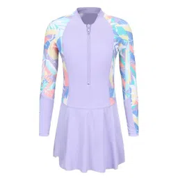 Olaian By Decathlon Girls Purple Suzy One-Piece Long-Sleeve Skirt Swimsuit-picture-41