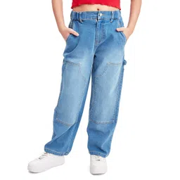 Olele Cotton Denim Carpenter Style Multi Pockets Mild Washed Jeans - Blue-picture-21