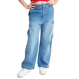 Olele Cotton Denim Mild Washed Cargo Style Jeans - Blue-picture-22