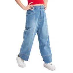 Olele Cotton Denim Retro Front Seam Jeans - Blue-picture-25