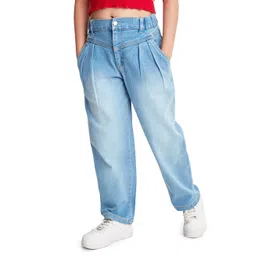 Olele Cotton Denim Retro Front Yoke Relaxed Fit Jeans - Blue-picture-37