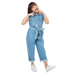 Olele Cotton Denim Sleeveless Solid Jumpsuit - Blue image 1