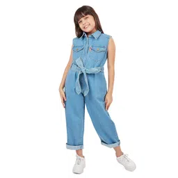 Olele Cotton Denim Sleeveless Solid Jumpsuit - Blue image 5