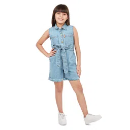 Olele Cotton Denim Sleeveless Solid Jumpsuit - Indigo Blue-picture-14