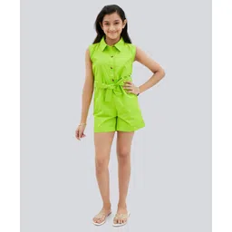Olele Cotton Sleeveless Solid Playsuit - Green-picture-18