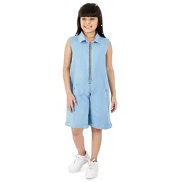 Olele Denim Knit Sleeveless Mild Washed Jumpsuit - Blue-picture-26