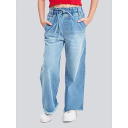 Olele Girls Cotton Denim Raw Edge Stretchable Jeans Pant-picture-13