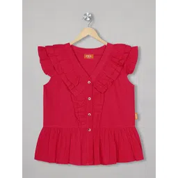 Olele Girls Red Ruffle V-Neck Cotton Victoria Top-picture-20