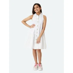 Olele Girls Stella Solid Shirt Collar Tiered A-Line Dress-picture-14