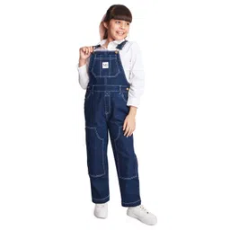 Olele Raw Cotton Denim Sleeveless ND Patch Detailed Carpenter Style Dungaree - Blue image 1