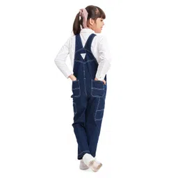 Olele Raw Cotton Denim Sleeveless ND Patch Detailed Carpenter Style Dungaree - Blue image 3