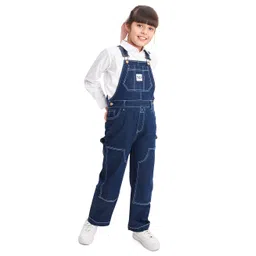 Olele Raw Cotton Denim Sleeveless ND Patch Detailed Carpenter Style Dungaree - Blue image 4