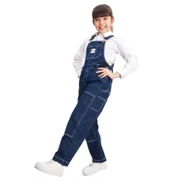 Olele Raw Cotton Denim Sleeveless ND Patch Detailed Carpenter Style Dungaree - Blue image 5