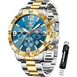 olevs Mens Watches Chronograph Big Numer Analog Quartz Original Watch Stainless Steel Date Waterproof Easy to Read Business Watch for Man-picture-11