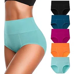 olikeme Cotton Underwear High Waisted Panties Full Coverage Underpants Soft Strech Ladies Briefs for Women Multi Pack-picture-36