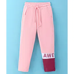 Olio Kids Cotton Knit Full Length Solid Color Cut & Sew Design Lounge Pant Text Print - Pink-picture-24