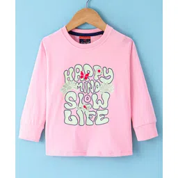 Olio Kids Cotton Knit Full Sleeves Winter T-Shirt with Text Print - Pink-picture-16