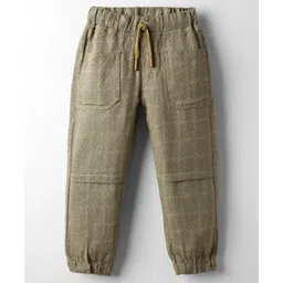 Olio Kids Cotton Woven Full Length Solid Color Trouser - Light Brown-picture-22