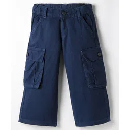 Olio Kids Cotton Woven Full Length Solid Color Trouser with Cargo Pocket - Navy Blue-picture-11