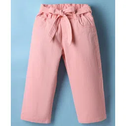Olio Kids Cotton Woven Full Length Solid Coloured Trouser With Belt - Pink-picture-14