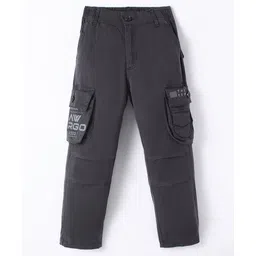 Olio Kids Cotton Woven Full Length Text Printed Jeans with Cargo Pockets - Grey-picture-11
