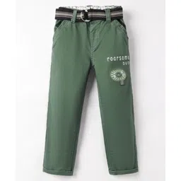 Olio Kids Cotton Woven Full Length Trouser With Lion Embroidery & Belt - Olive Green-picture-25