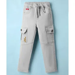 Olio Kids Cotton Woven Full Length Trouser With Text Embroidery & Cargo Pockets - Grey-picture-13