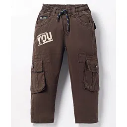 Olio Kids Cotton Woven Full Length Trouser With Text Print - Brown-picture-12