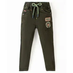 Olio Kids  Cotton Woven Full Length  Trousers Text Print - Olive Green-picture-17