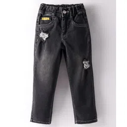 Olio Kids Denim Full Length Solid Distress Jeans - Black-picture-15