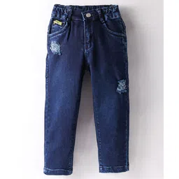 Olio Kids Denim Full Length Solid Distress Jeans - Blue-picture-10
