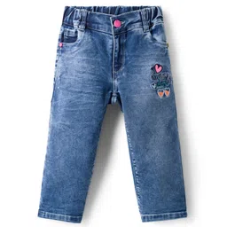 Olio Kids Denim Woven Full Length Jeans With Text Embriodery - Blue-picture-26