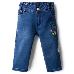 Olio Kids Denim Woven Full Length Jeans With Text Embriodery - Navy Blue-picture-25