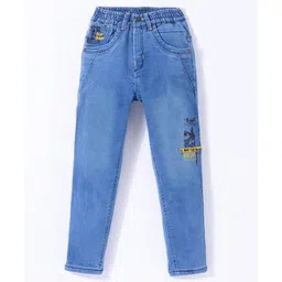 Olio Kids Denim Woven Full Length  Jeans with Text Print- Blue-picture-30