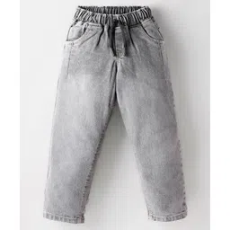 Olio Kids Denim Woven Full Length Solid Colour Jeans - Grey-picture-31