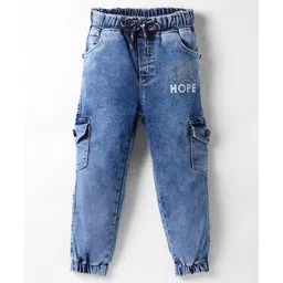 Olio Kids Denim Woven Full Length Solid Colour Jeans With Cargo Pockets - Light Blue-picture-24